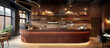 small modern concept cafe coffee shop with red brick round bar 