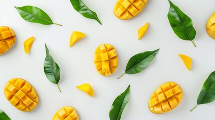 Poster - Creative layout made of mango on the white background Flat lay Food concept : Generative AI