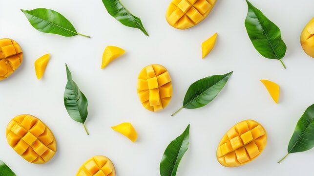 Creative layout made of mango on the white background Flat lay Food concept : Generative AI