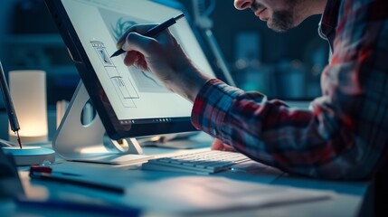 Leinwandbilder - Designers man drawing website ux app development User experience concept : Generative AI
