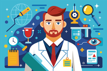 Poster - a forensic expert in a lab coat holding a clipboard with concentration, forensic expert customizable