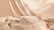 © Generative AI - Luxury marble product podium for beauty and fashion product with silk fabric on beige background Premium brand showcase mockup template Studio stage scene display Soft and neutral past : Generative AI