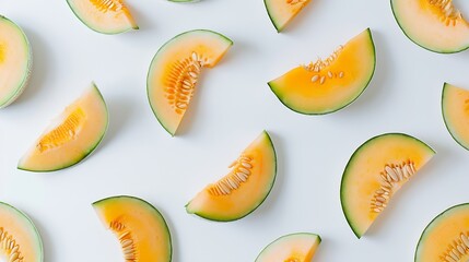 Poster - Creative layout made of melon on the white background Flat lay Food concept Macro  concept : Generative AI