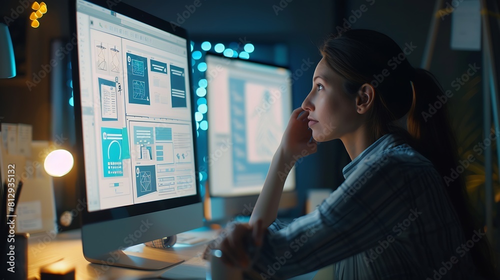 Woman designer create website design wireframe Sketch prototype ...