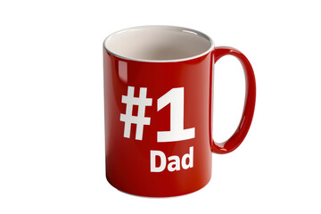 A red mug with the number 1 on it and the word Dad, father's day , clipart, isolate on white background.