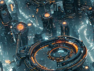 Wall Mural - Achieve a mesmerizing aerial view of a futuristic cityscape