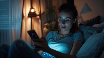 Poster - Woman using social media app on mobile phone : Generative AI