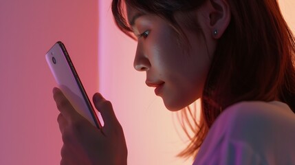 Poster - Woman reading news on mobile phone : Generative AI