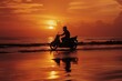 © Aliaksandr Siamko - A man is riding a motorcycle on a beach at sunset