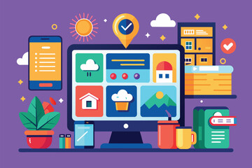 Fototapete - A computer screen displaying a variety of icons in a customizable layout, Home screen Customizable Disproportionate Illustration