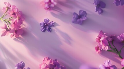 Aufkleber - Creative layout made with pink and violet flowers on bright background Flat lay Spring minimal concept : Generative AI