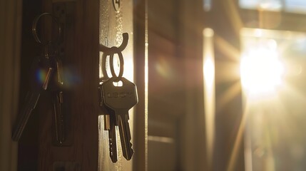 Poster - The keys on the background of apartment layout New house interior layout Buying new apartment Lease and rent Real estate market background The concept of moving or renting an apartment : Generative AI