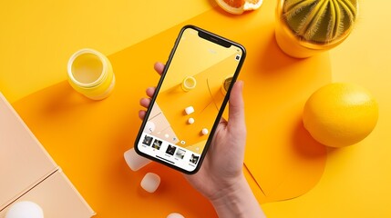 Poster - Mockup for social media user page with photo feed on mobile phone : Generative AI