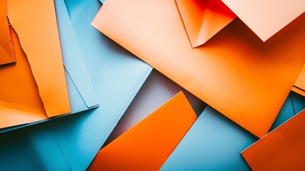 Poster - From above layout of colorful cardboard sheets in orange and blue shades : Generative AI