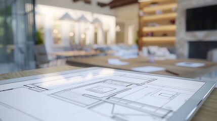 Leinwandbilder - interior layout plan on tablet computer : Generative AI