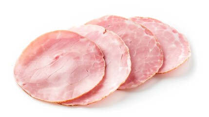 Aufkleber - round pieces of ham isolated on white background three pieces of pork ham cut into slices laid out to create layout italian food with clipping path : Generative AI