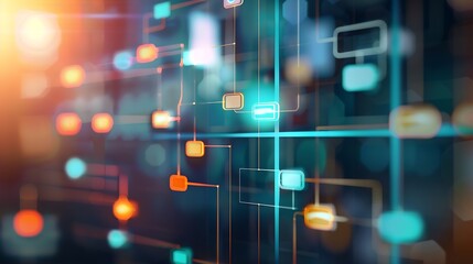 Aufkleber - Business process and workflow automation with flowchart Organization chart with hierarchy structure of teams and employees in company Business and technology concept : Generative AI