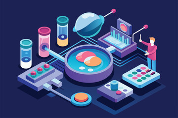 Poster - A man is focused on conducting a science experiment in a research laboratory, In vitro fertilization Customizable Isometric Illustration