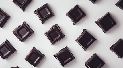 Poster - Creative layout made of dark chocolate on the white background Flat lay Food concept Sweet chocolate : Generative AI