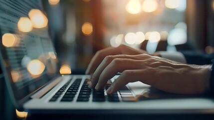 Aufkleber - hand of businessman using keyboard of laptop computer blank screen He is working business on table in office Business investmentfinance accounting concept with copy space : Generative AI