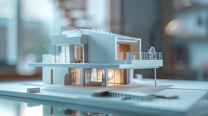 Aufkleber - Home model of Architectural designer Studying housing designs Housing designers home furnishings working at home Construction cost estimation best search analysis Soft focus on home mo : Generative AI
