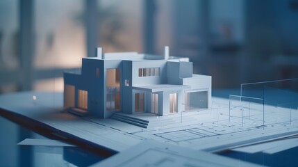 Poster - Residential building project architectural design blueprint plans and house model banner : Generative AI