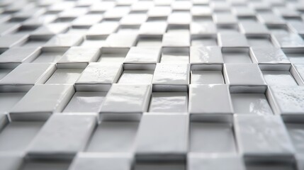 Poster - Close up Modern floor abstract white concrete tile wall background and texture Abstract background or seamless pattern of tiles in white and gray colors Square ceramic mosaic cube patt : Generative AI
