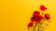 Red poppies flower on yellow background Bouquet of red poppy Common poppy yellow layout Bunch of red flowers Card frame boarder Papaver rhoeas layout copy space  Minimal aesthetic : Generative AI