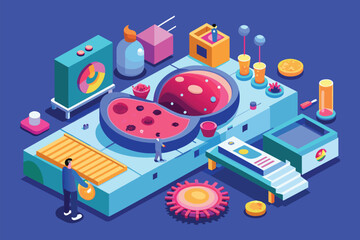 Poster - A man standing next to a machine with a large object on top of it, Lymphoma Customizable Isometric Illustration