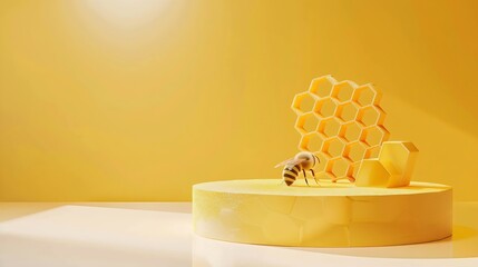 Fototapete - Honeycomb background product podium display 3d stand of natural honey bee pedestal template mockup : Generative AI