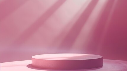 Poster - Empty round pink platform podium on pink background Minimal creative composition background for cosmetics or products presentation : Generative AI