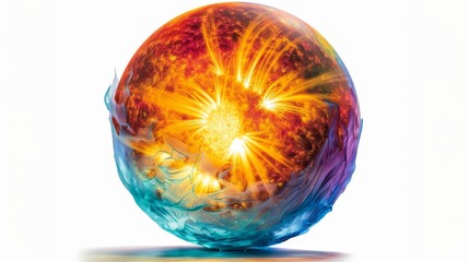 Wall Mural - A large, glowing orange ball with a blue and white swirl