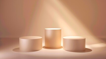 Aufkleber - Three beige light podium for cosmetic product presentation : Generative AI