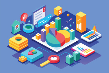 Poster - a detailed and customizable 3d illustration of a pie chart displaying metrics, metrics customizable 