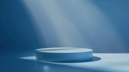 Poster - Blue background for product presentation with shadows and light Empty round podium Mockup : Generative AI