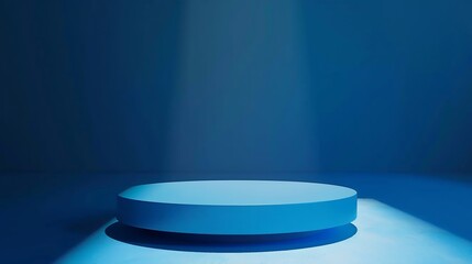 Poster - Blue background for product presentation with shadows and light Empty round podium Mockup : Generative AI