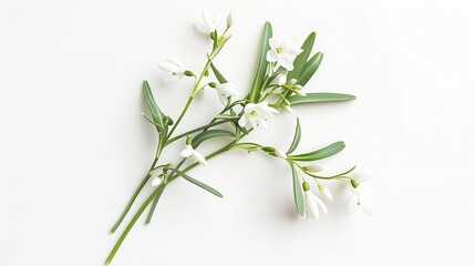 Wall Mural - Snowdrop spring first flowers bouquet isolated on white background Hello spring Creative layout Top view flat lay Design element Springtime greeting card Easter holiday concept : Generative AI