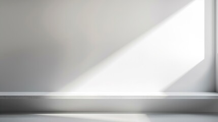 Aufkleber - Background White Wall Studio with LightShadowKitchen Room Background with Window Sunlight effect on Top ShelfBackdrop Banner Empty Grey Cement Surface Mockup Podium Display for Product : Generative AI