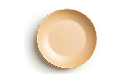 Poster - Empty beige plate isolated on white  background Top view flat lay Textured object selective focus : Generative AI