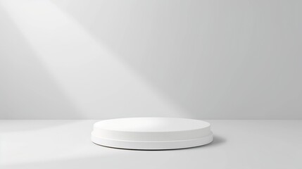 Poster - Empty white podium on light grey background Minimal template Round showcase for cosmetic product advertising Abstract display or showcase Spa and beauty mockup Front view Copy space : Generative AI