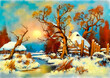 Watercolor paintings rural landscape, fine art, artwork, 