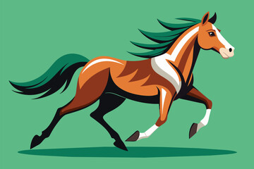 Canvas Print - A horse is galloping across a vibrant green field in this dynamic illustration, Running horse Customizable Semi Flat Illustration