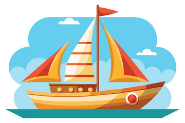 Wall Mural - A sailboat peacefully floating on the water under a clear sky, Sail boat Customizable Cartoon Illustration