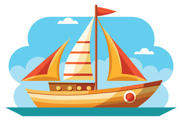 Sticker - A sailboat peacefully floating on the water under a clear sky, Sail boat Customizable Cartoon Illustration