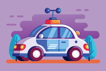 Poster - A car customized with a camera mounted on its roof for data collection and analysis, Self driving car Customizable Disproportionate Illustration
