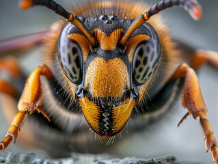 macro picture of a hornet, isolated on black