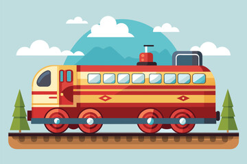 Sticker - A red and yellow train is moving along the train tracks, Train Customizable Semi Flat Illustration