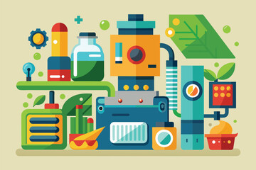 Poster - Different objects arranged on a flat surface, showcasing variety and functionality, Upcycle Customizable Flat Illustration