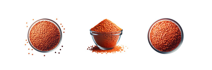Wall Mural - Set of bowl of Red lentil, isolated over on transparent white background