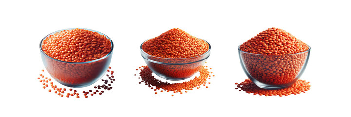 Wall Mural - Set of bowl of Red lentil, isolated over on transparent white background